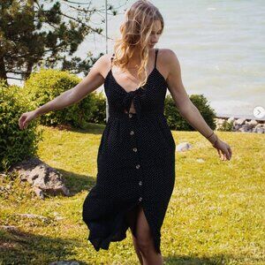 Black & White Bow Front Button Down Dress